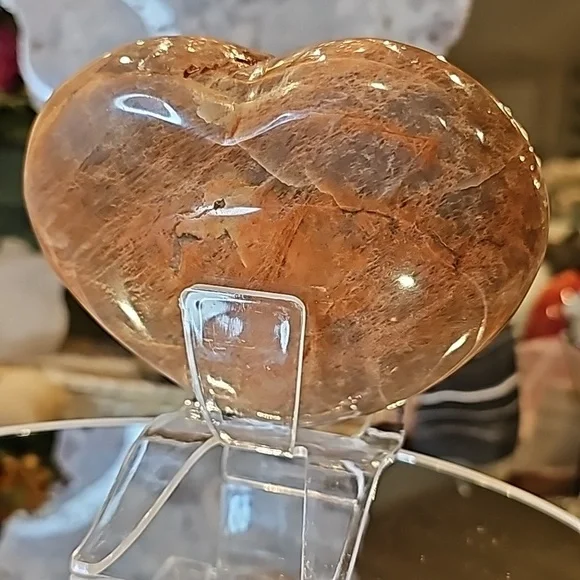 Peach Moonstone Heart- Huge 4.5" x 4.2" and 1.7 pounds